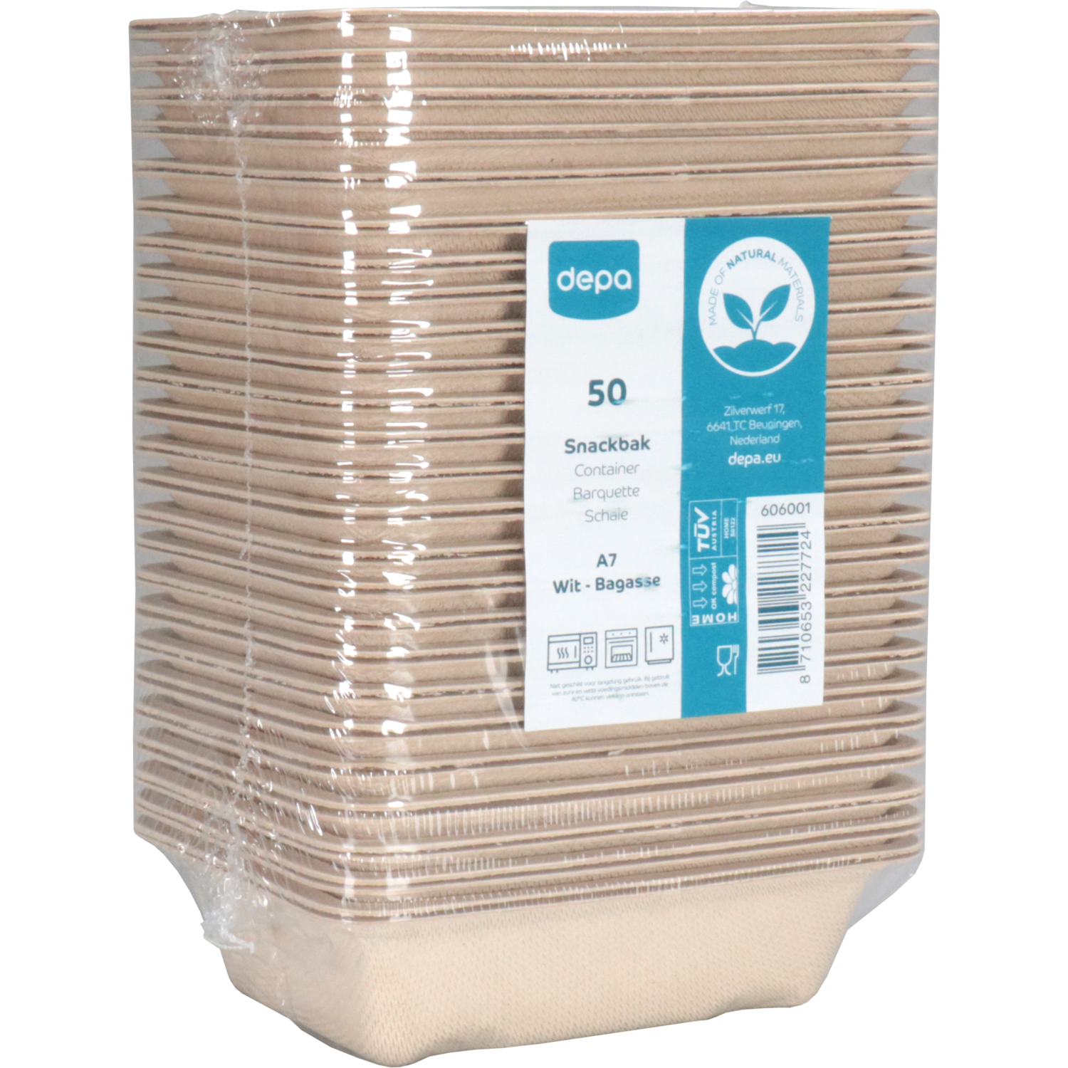 Depa Bak, Bagasse (suikerrietpulp), A7, snackbak, 123x93x32mm, naturel 4