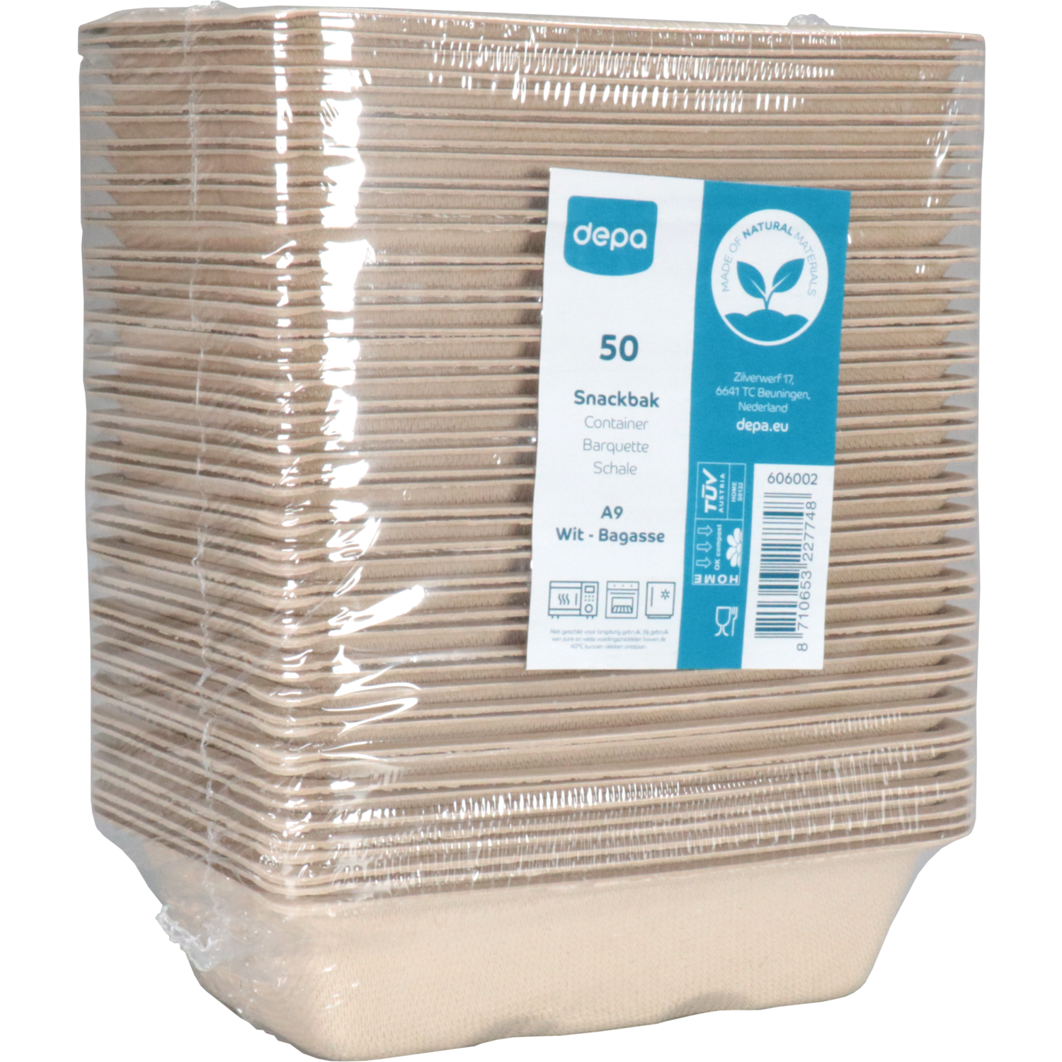 Depa Bak, Bagasse (suikerrietpulp), A9, snackbak, 145x97x36mm, naturel 4