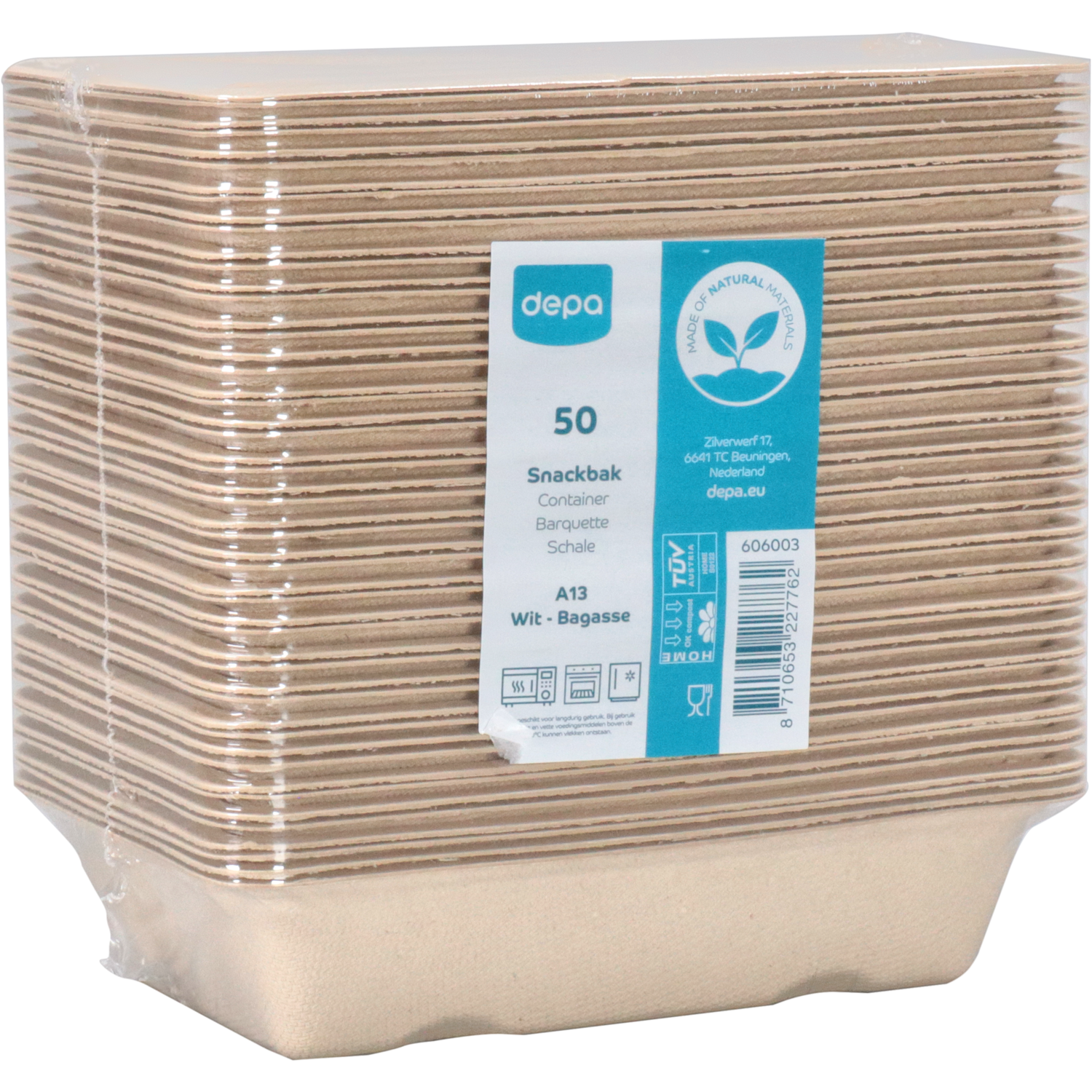 Depa Bak, Bagasse (suikerrietpulp), A13, snackbak, 163x110x36mm, naturel 4