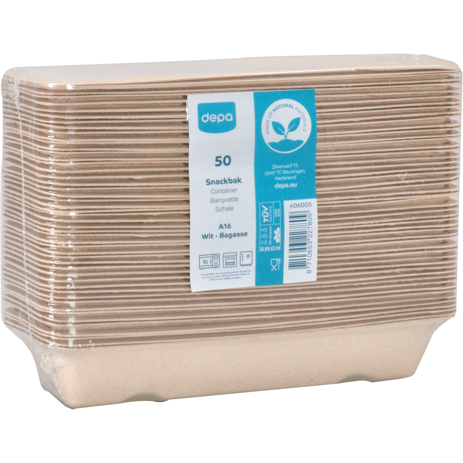 Depa Bak, Bagasse (suikerrietpulp), A16, snackbak, 200x72x32mm, naturel 4