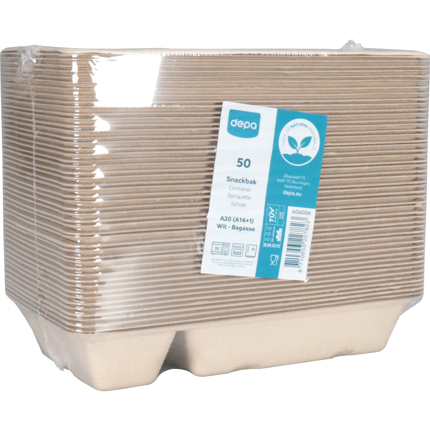 Depa Bak, Bagasse (suikerrietpulp), A20, snackbak, 205x120x36mm, naturel 4