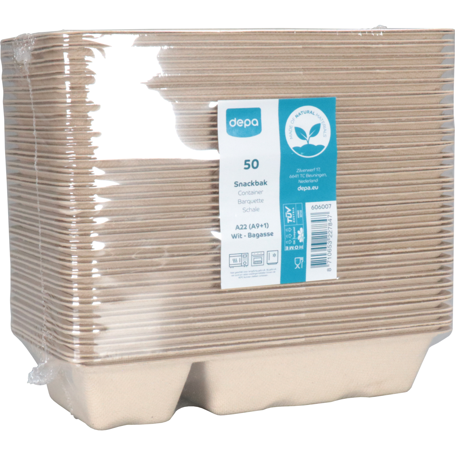 Depa Bak, Bagasse (suikerrietpulp), A22, snackbak, 203x95x30mm, naturel 4