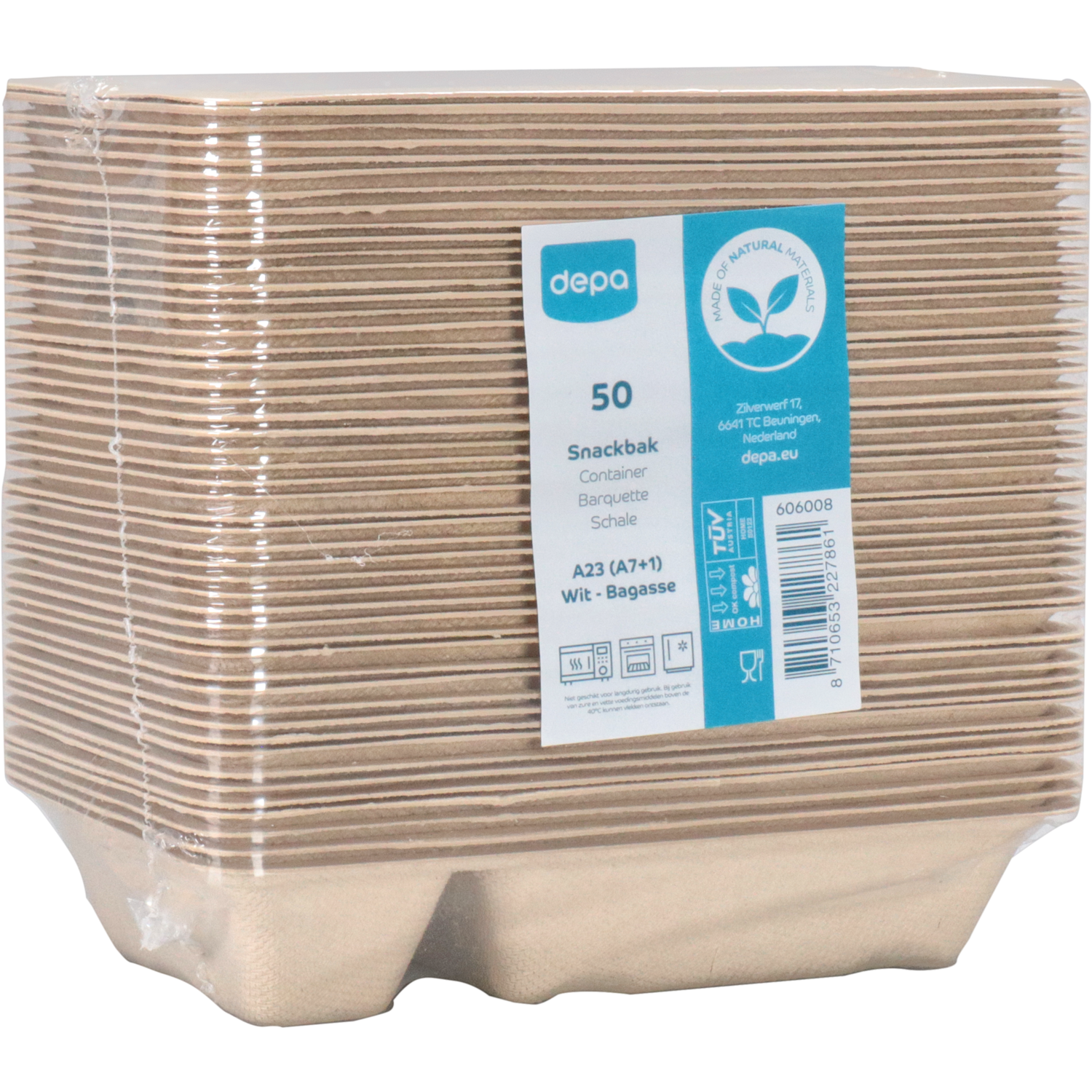 Depa Bak, Bagasse (suikerrietpulp), A23, snackbak, 170x95x30mm, naturel 4
