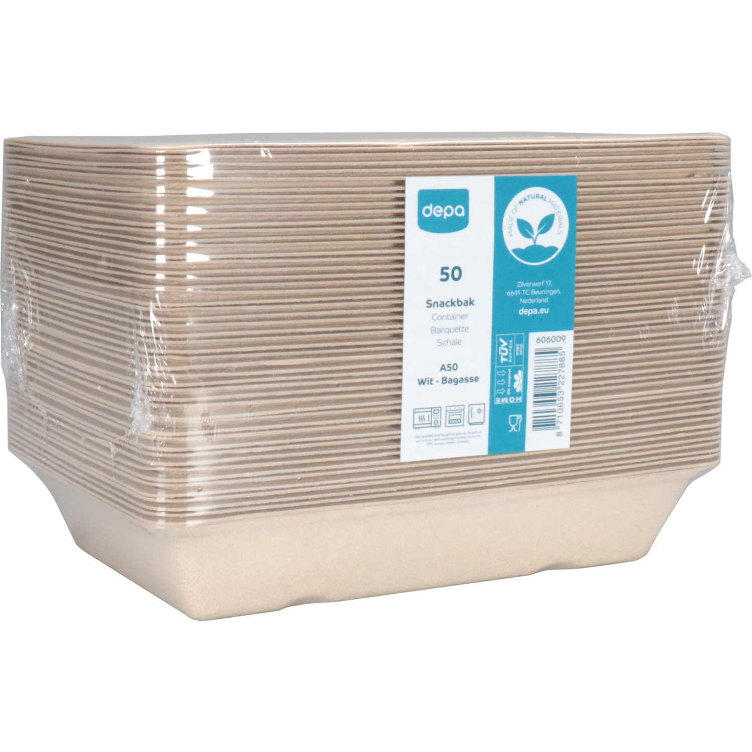 Depa Bak, Bagasse (suikerrietpulp), A50, snackbak, 202x140x36mm, naturel 4