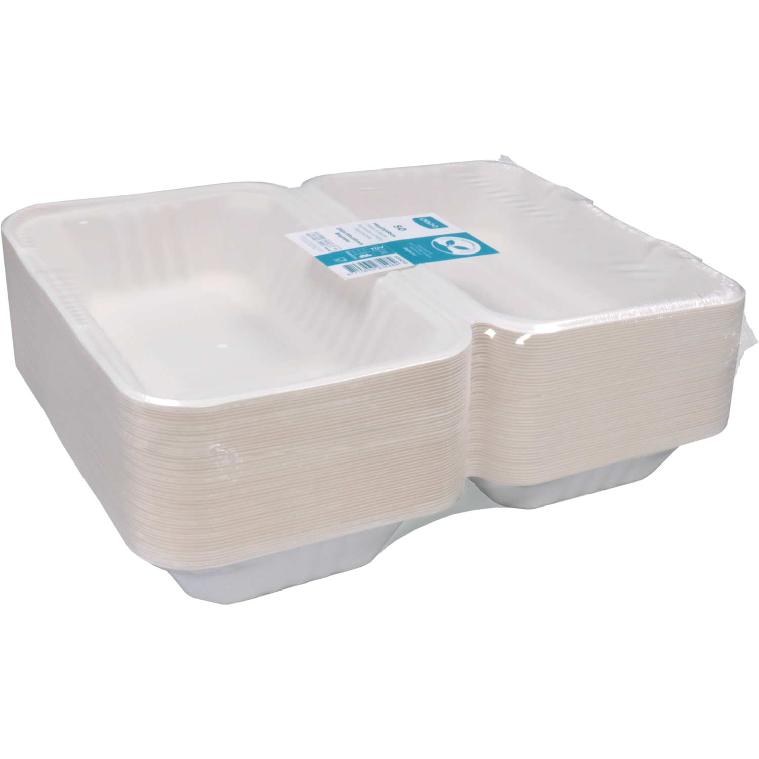Depa Bak, Bagasse (suikerrietpulp), 1000ml, maaltijdbox, 23x15.5x6.5cm, wit 6