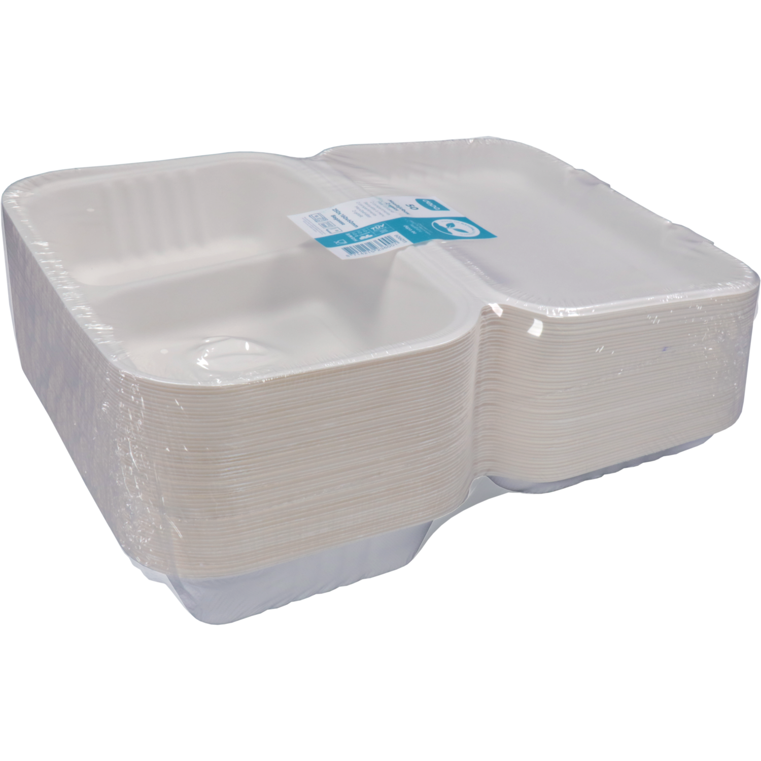 Depa Bak, Bagasse (suikerrietpulp), 2-vaks, 1000ml, maaltijdbox, 25x16x6cm, wit 5