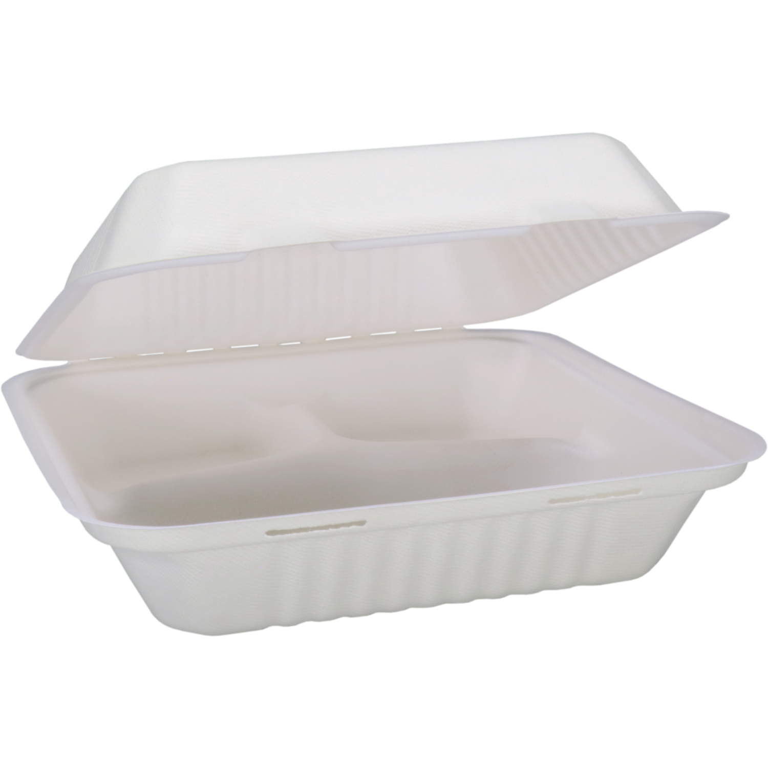 Depa Bak, Bagasse (suikerrietpulp), 3-vaks, 1200ml, maaltijdbox, 23x23x7.8cm, wit 2
