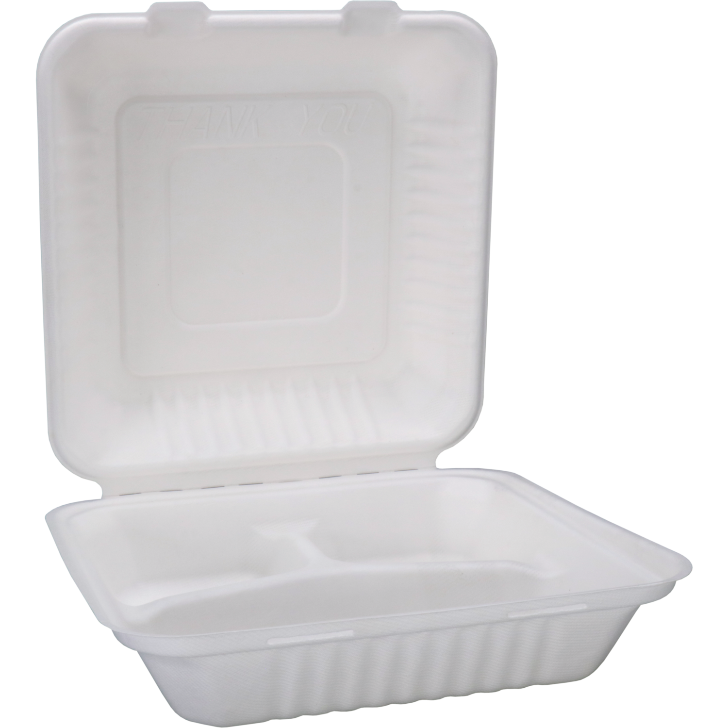 Depa Bak, Bagasse (suikerrietpulp), 3-vaks, 1200ml, maaltijdbox, 23x23x7.8cm, wit 3