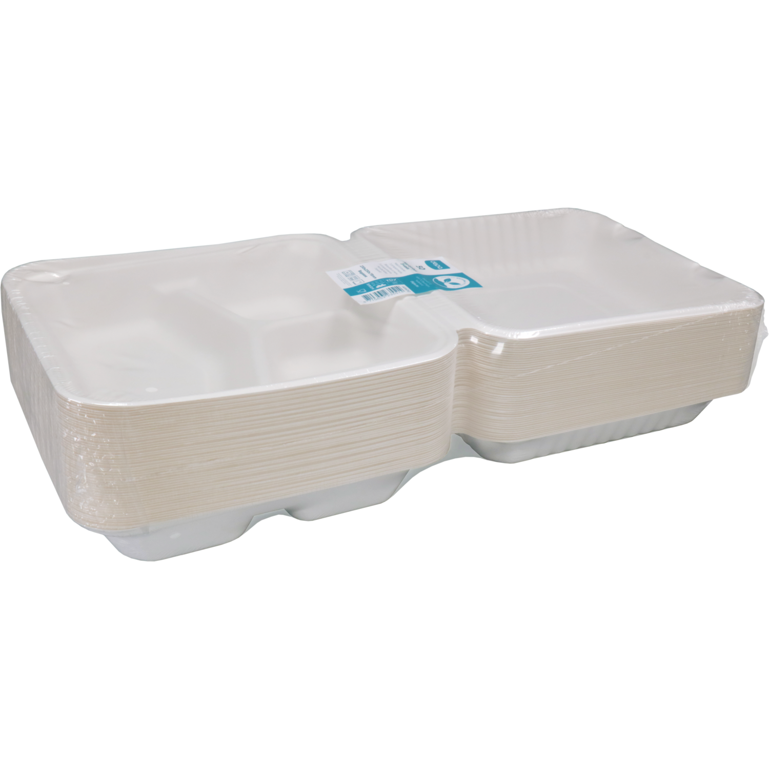Depa Bak, Bagasse (suikerrietpulp), 3-vaks, 1200ml, maaltijdbox, 23x23x7.8cm, wit 5