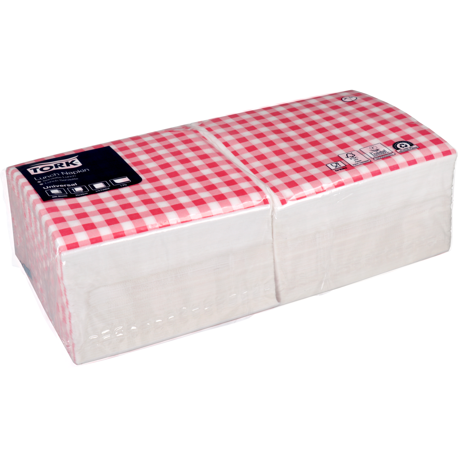 Servet, 1/4 vouw, 1-laags, 32x33cm, papier, rood/wit 2