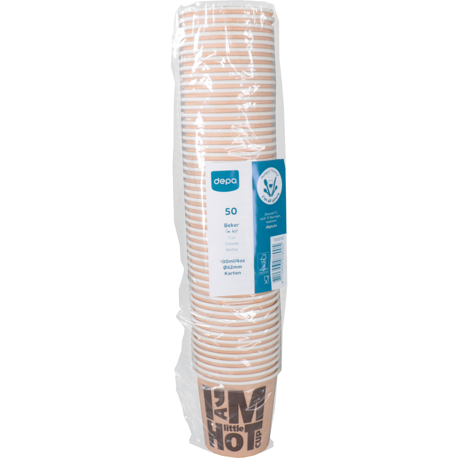 Depa, Koffiebeker, I´M a HOT cup, Karton + PE, 100ml, 4oz, Ø62mm, bruin 2