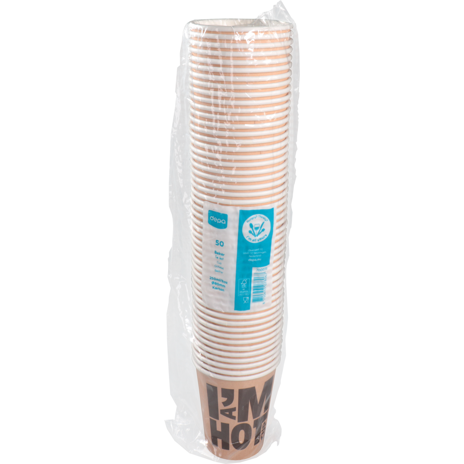 Depa, Koffiebeker, I´M a HOT cup, Karton + PE, 250ml, 8oz, Ø80mm, bruin 2