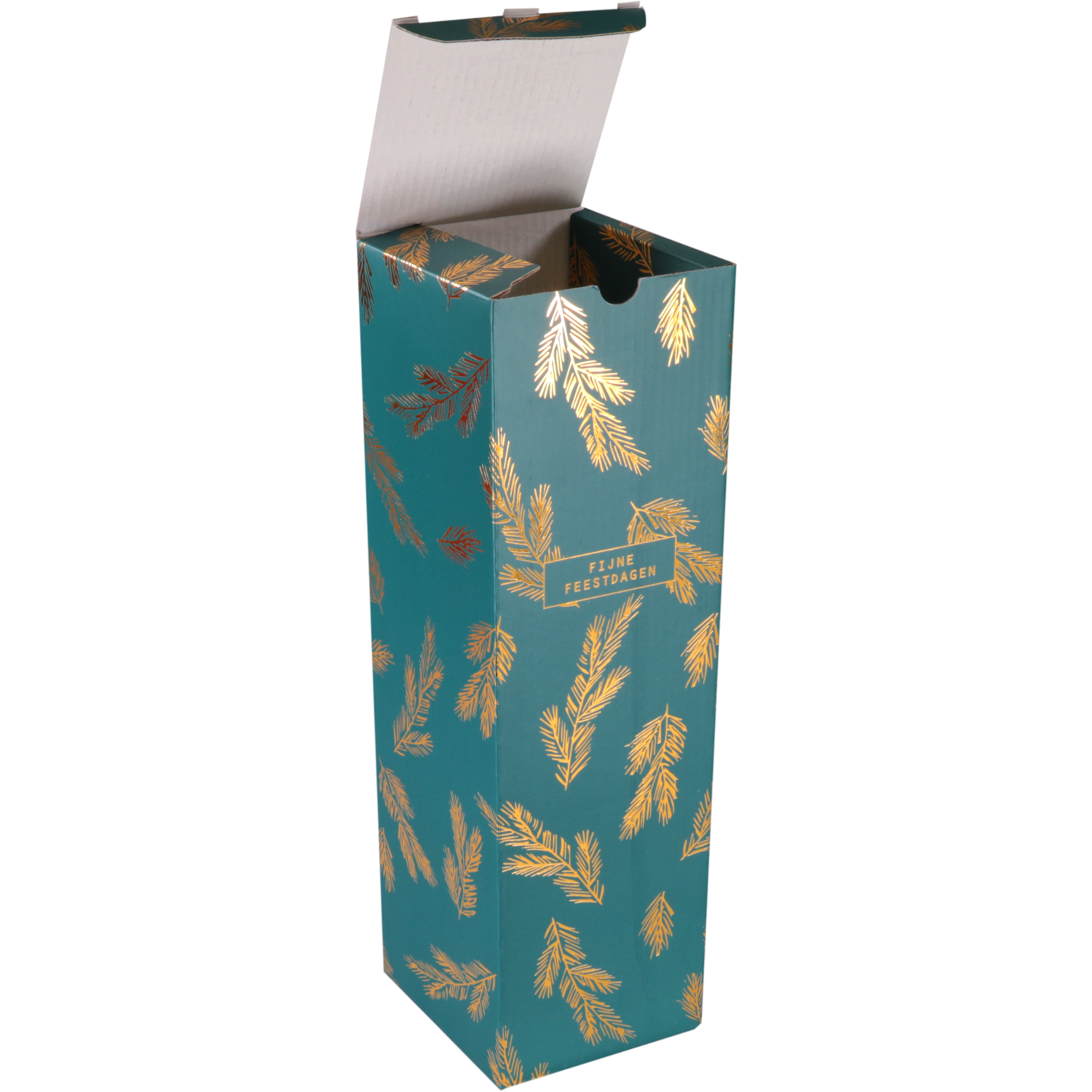  Flesdoos, Dennentakjes, karton + PE, 1 fles, 95x95x330mm, Kerstmis, groen/goud 2