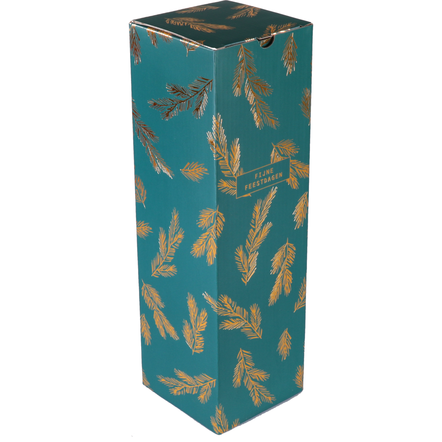  Flesdoos, Dennentakjes, karton + PE, 1 fles, 95x95x330mm, Kerstmis, groen/goud 1