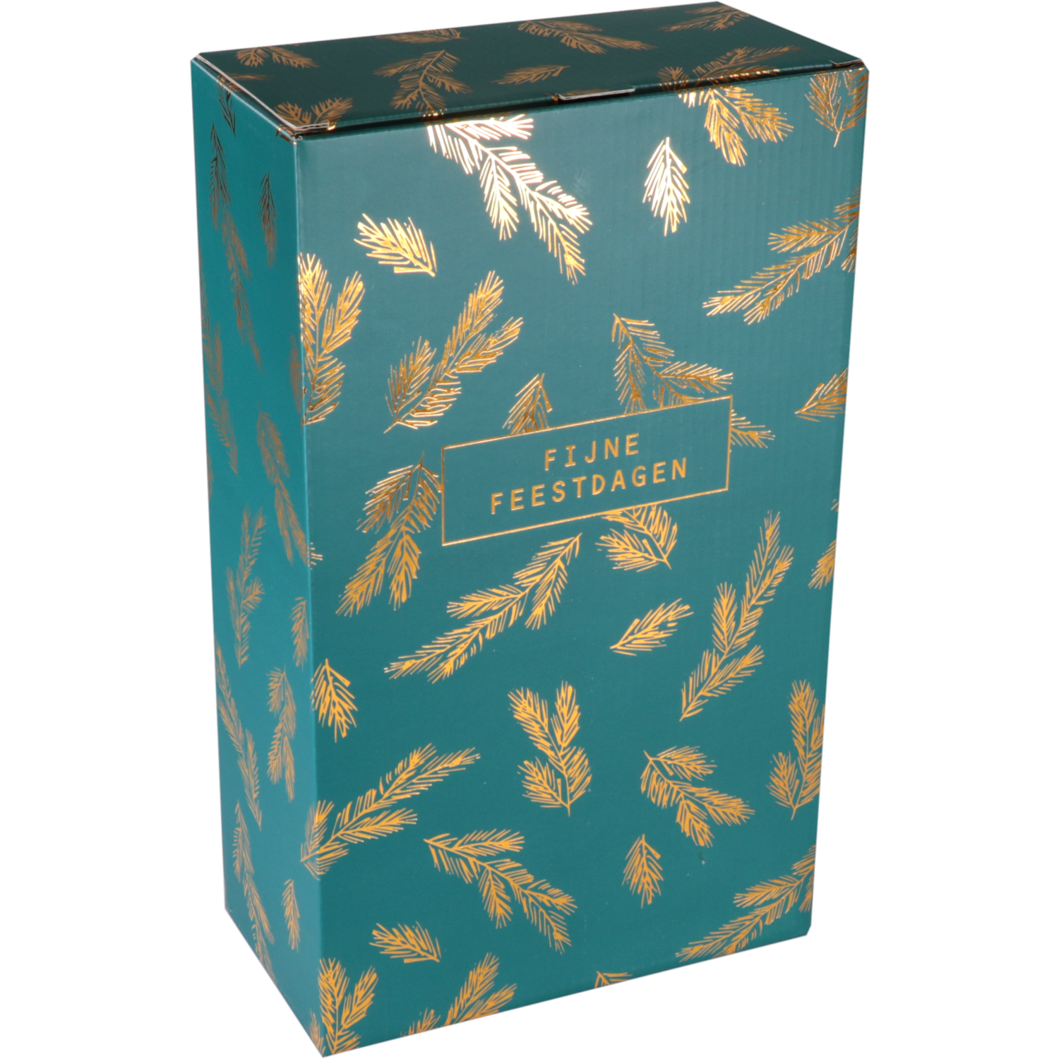  Flesdoos, Dennentakjes, karton + PE, 2 flessen, 190x95x330mm, Kerstmis, groen/goud 1