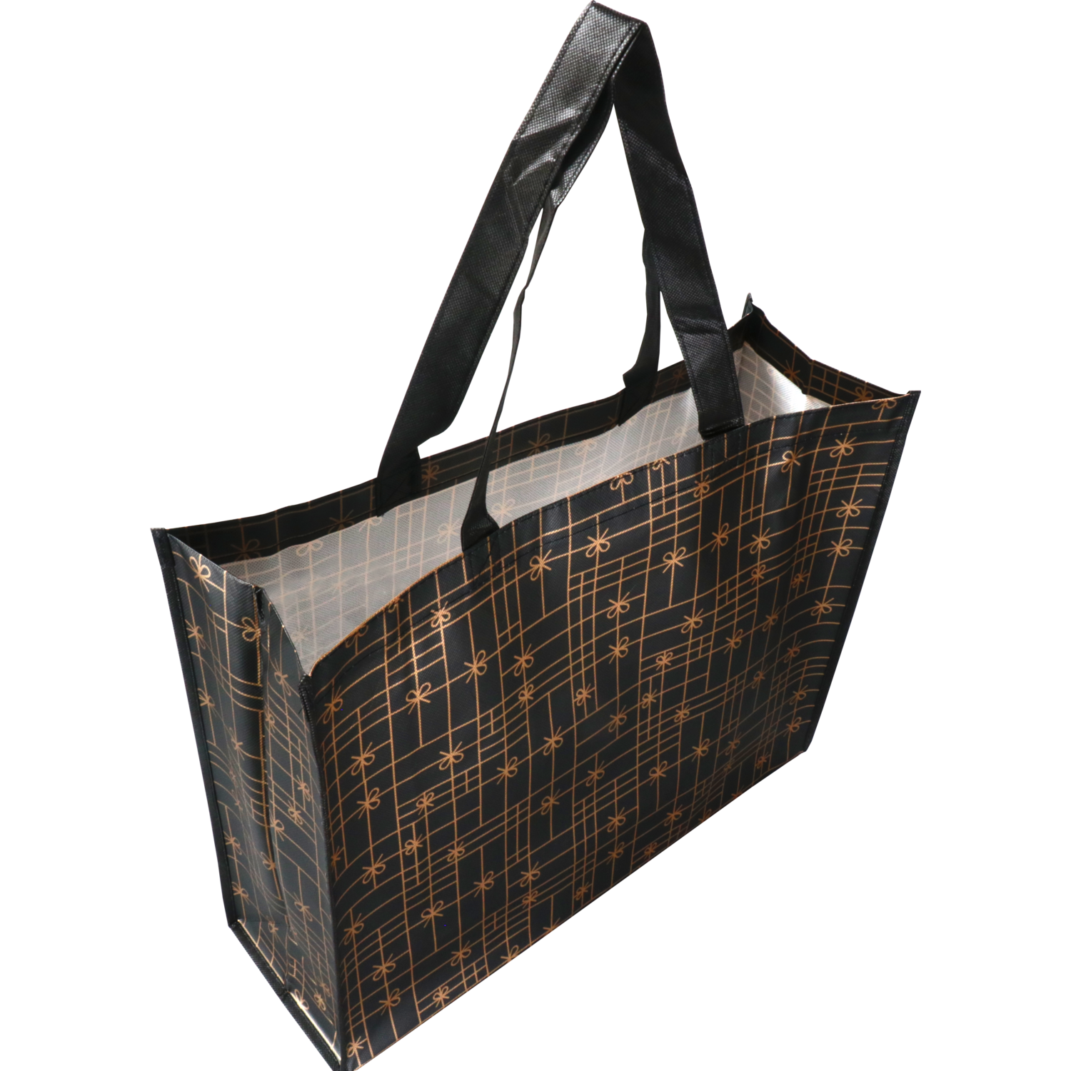 Shopper, PP, Strikken, 45x 15x36cm, zwart/goud 2