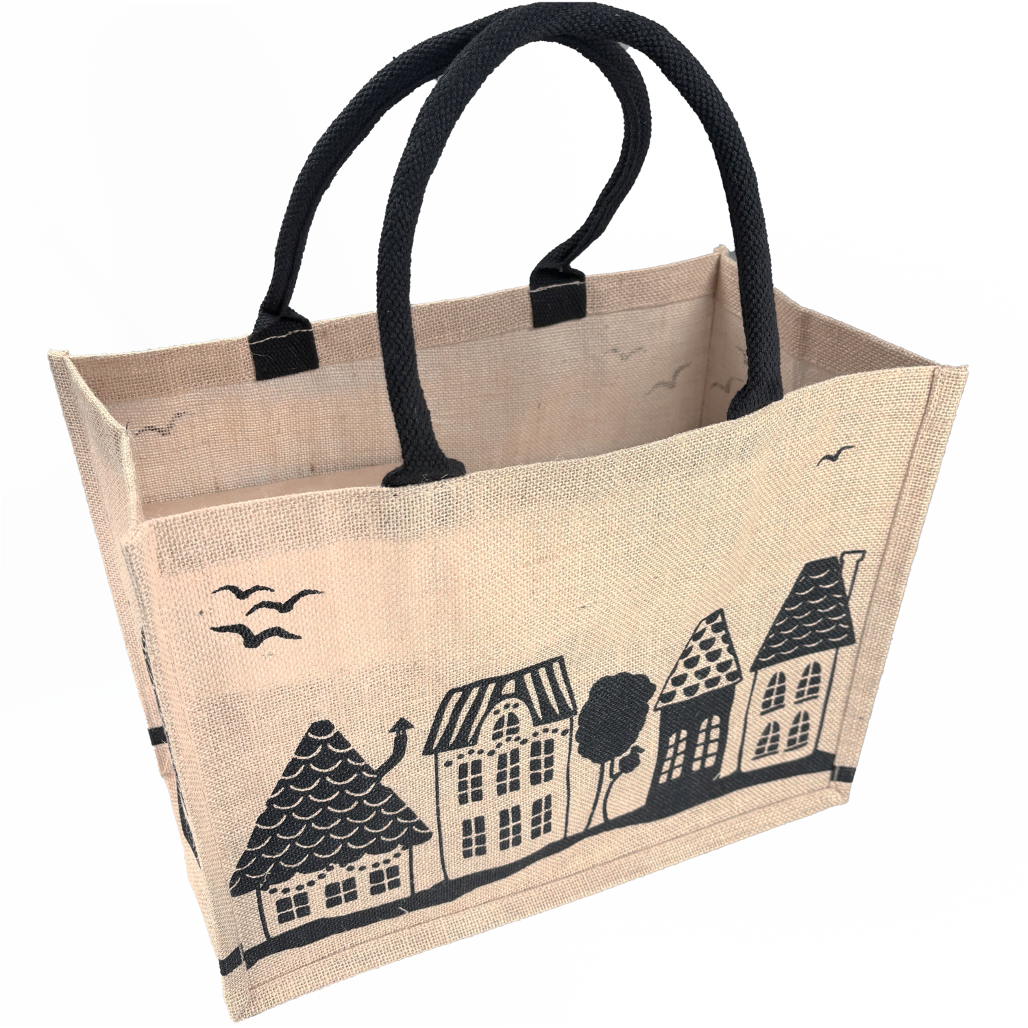 Shopper, Kerstmis, Jute, Huisjes, 43x 20x34cm, naturel/zwart 2
