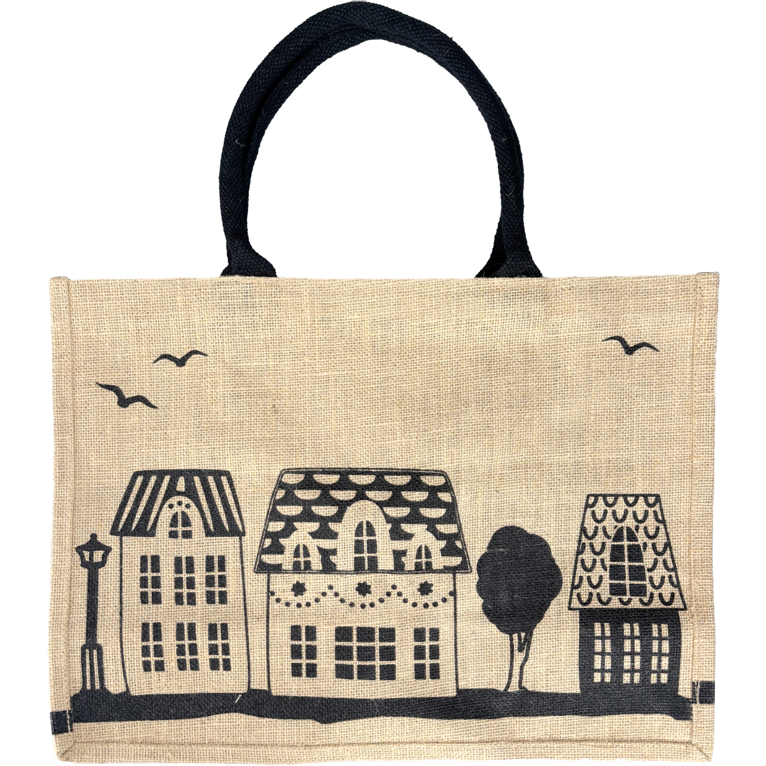 Shopper, Kerstmis, Jute, Huisjes, 43x 20x34cm, naturel/zwart 3