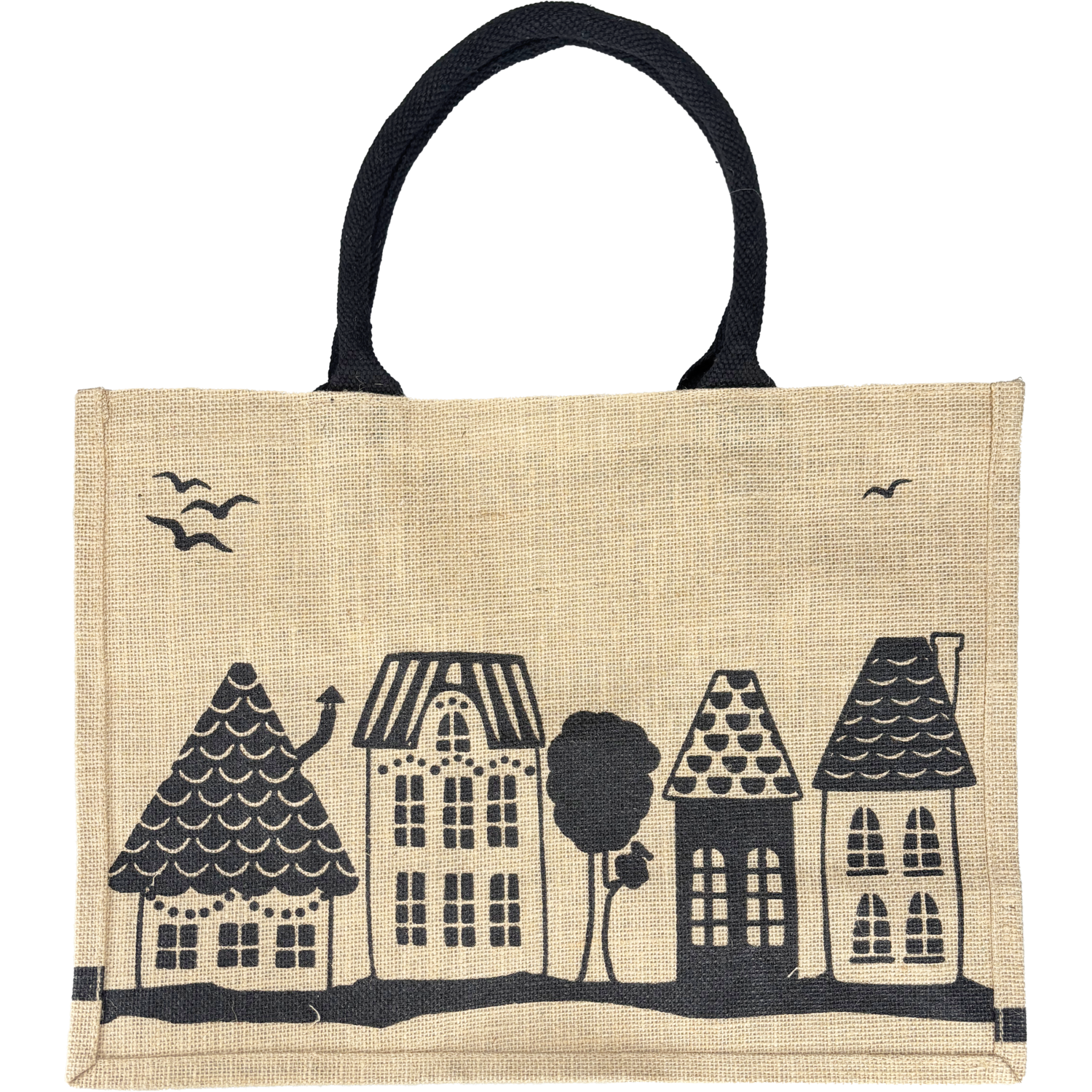 Shopper, Kerstmis, Jute, Huisjes, 43x 20x34cm, naturel/zwart 4
