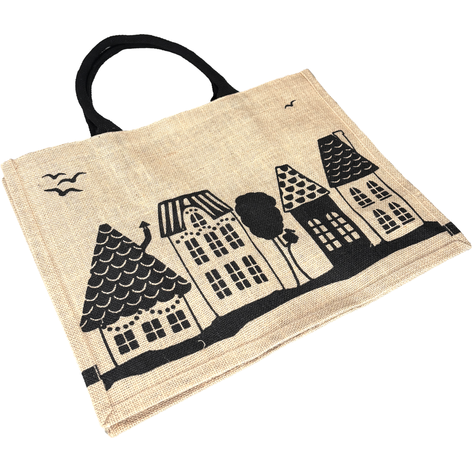 Shopper, Kerstmis, Jute, Huisjes, 43x 20x34cm, naturel/zwart 5