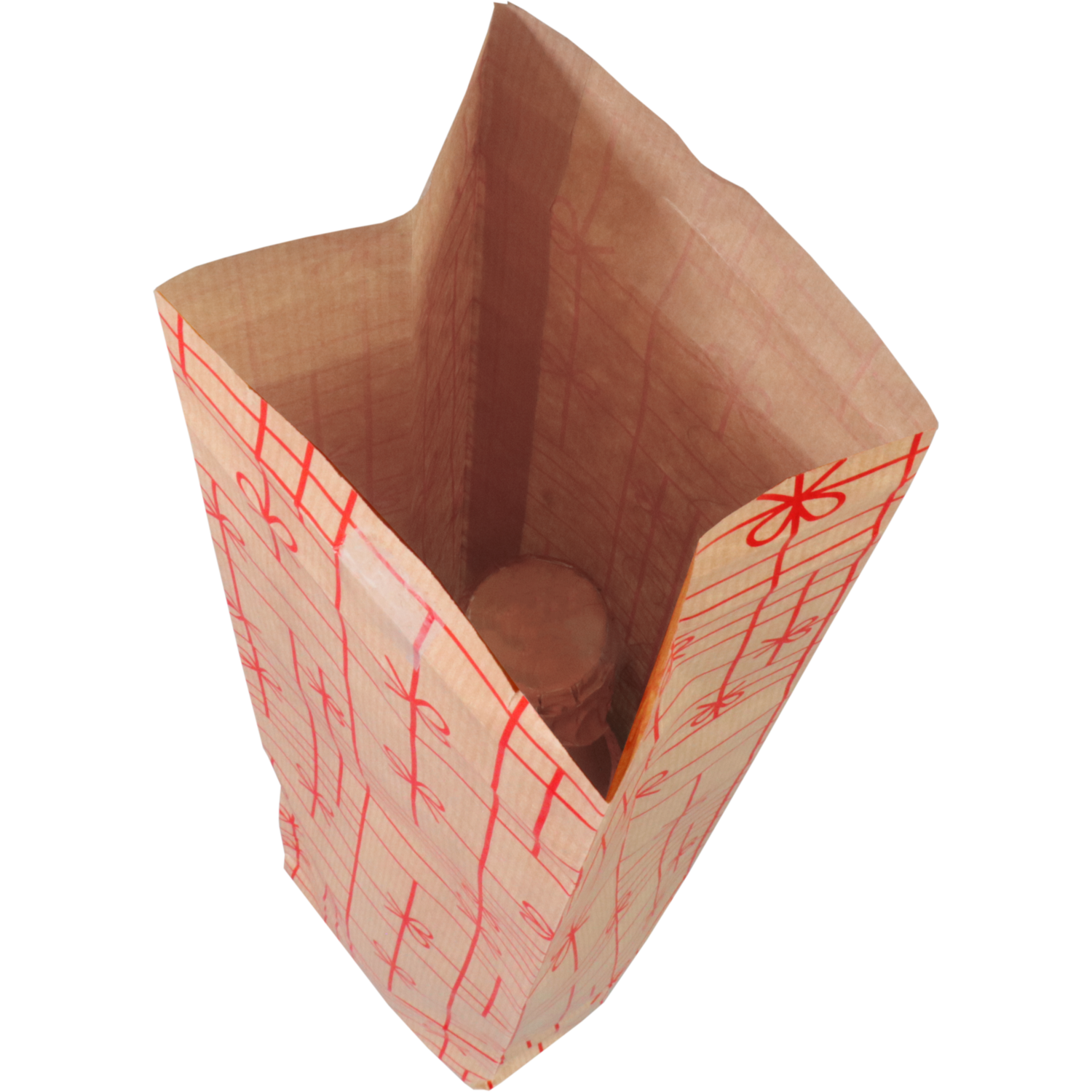 Fleszak, 10x41x8cm, Strikken, papier, bruin/rood 3