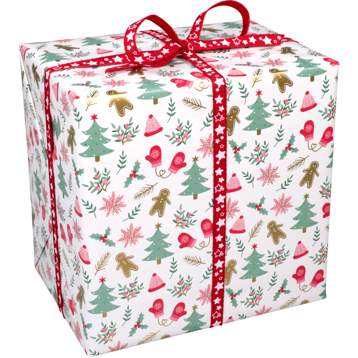 Cadeaupapier, 50cm, 200m, 80gr/m², Jolly christmas, wit/rood/groen 1