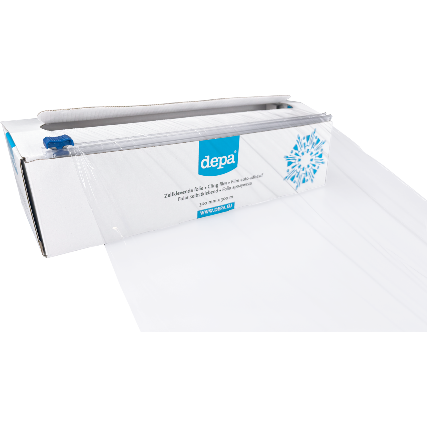 Depa Folie, zelfklevend, op rol/dispenserdoos, PVC, 30cm, 300m, 8my, transparant 2