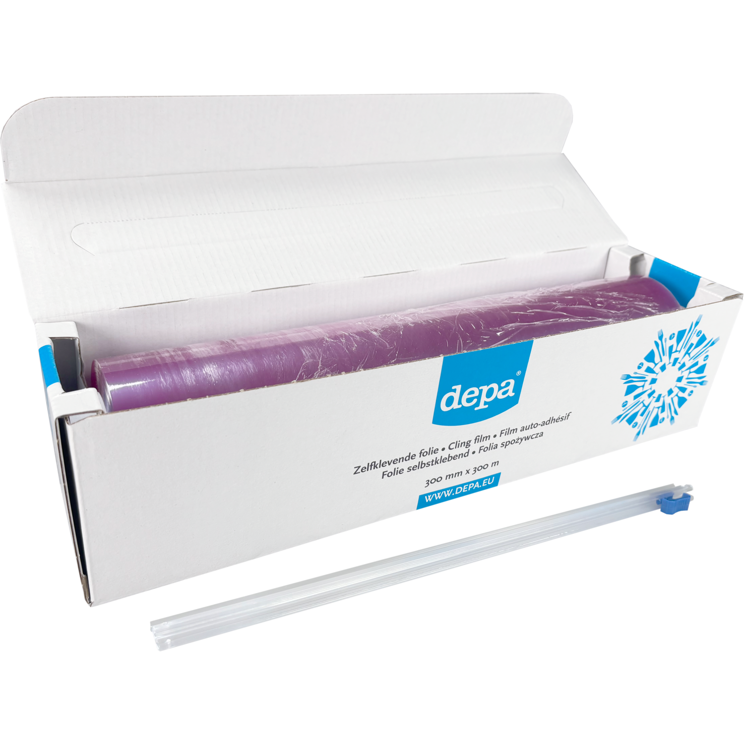 Depa Folie, zelfklevend, op rol/dispenserdoos, PVC, 30cm, 300m, 8my, transparant 5