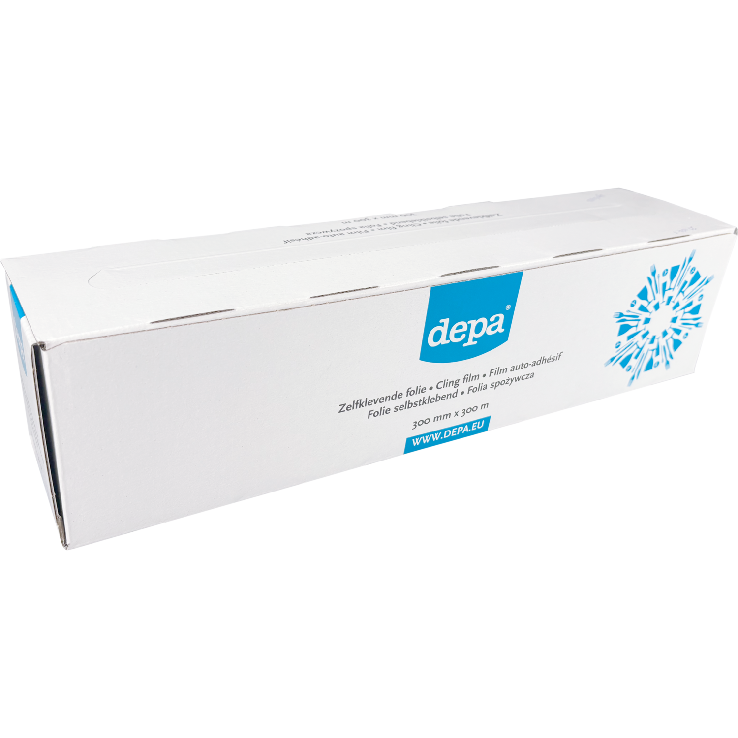 Depa Folie, zelfklevend, op rol/dispenserdoos, PVC, 30cm, 300m, 8my, transparant 6