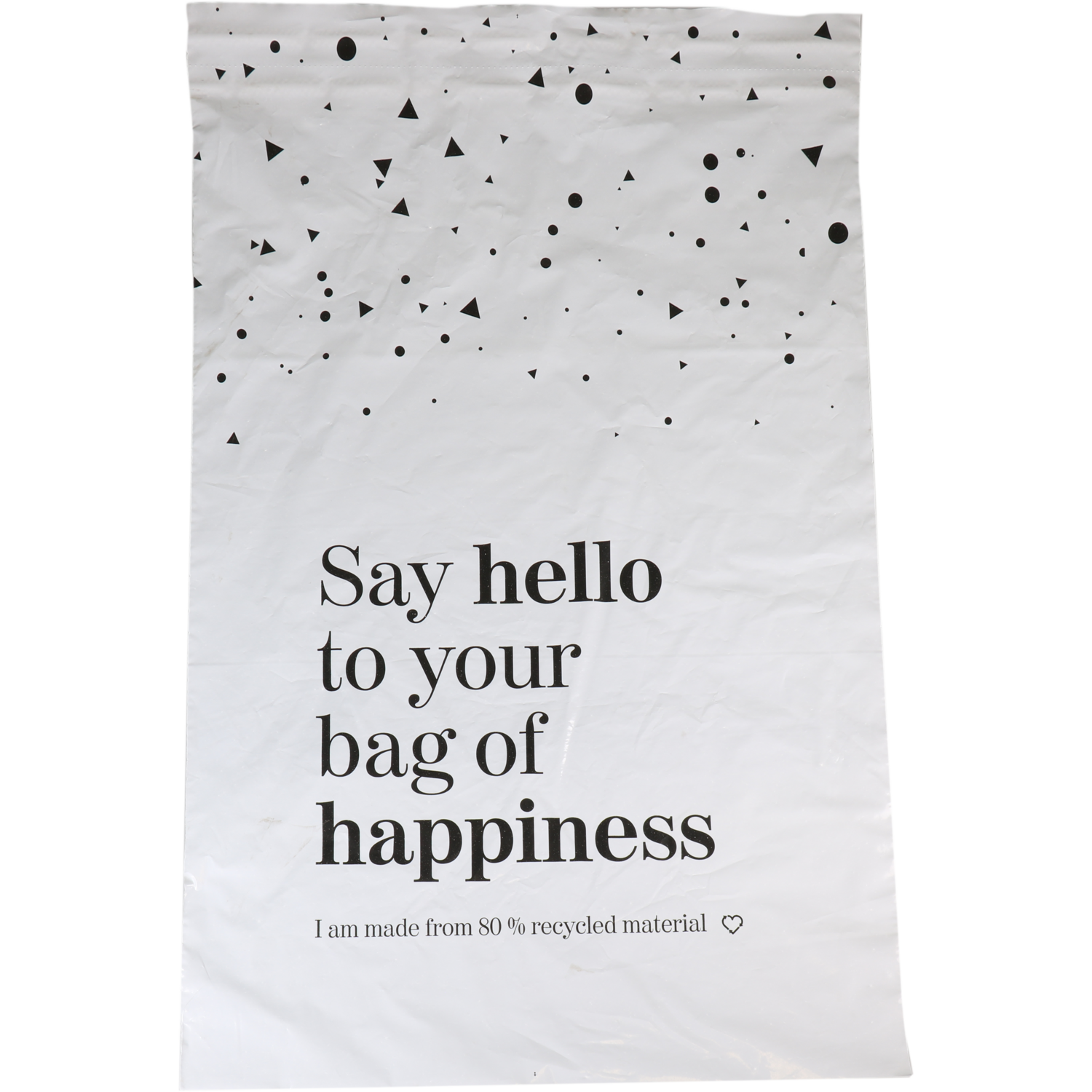 Zak, Verzendzak, Gerecycled LDPE, 25x35cm, 65my, Bag of Happiness, wit/zwart 1
