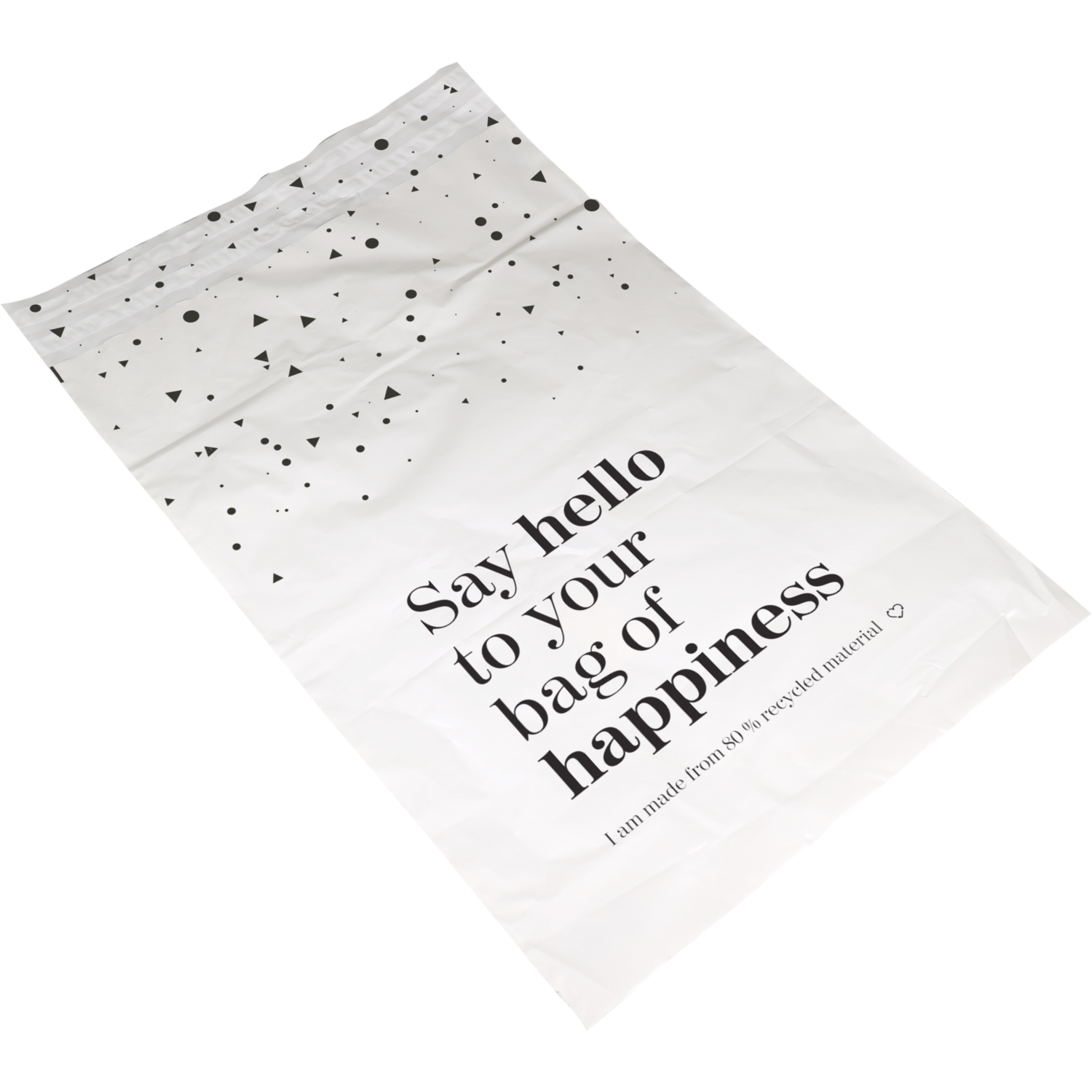Zak, Verzendzak, Gerecycled LDPE, 50x70cm, 65my, Bag of Happiness, wit/zwart 2