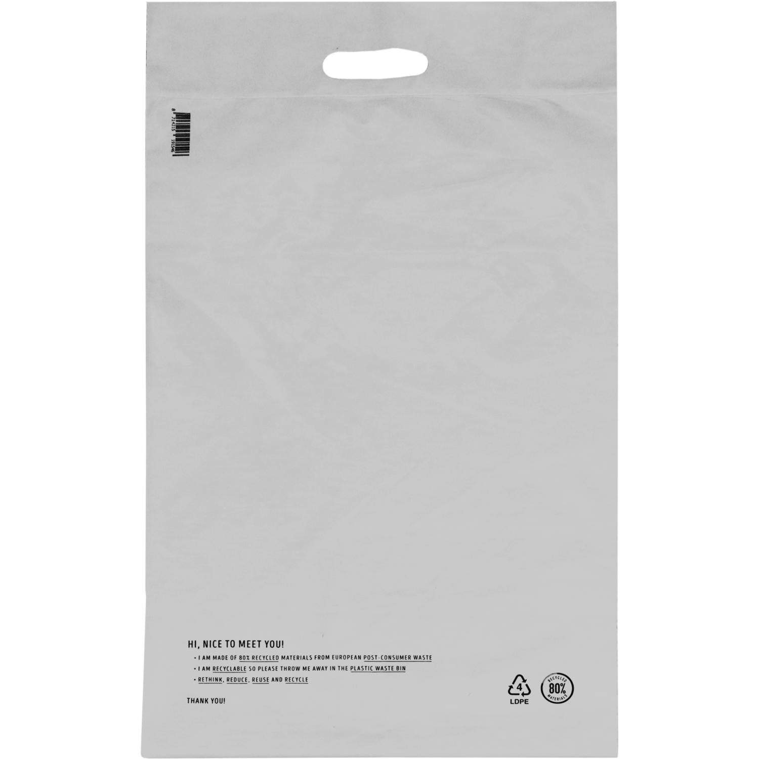 Zak, Verzendzak met handvat, Gerecycled LDPE, 36x54cm, 65my, wit 1