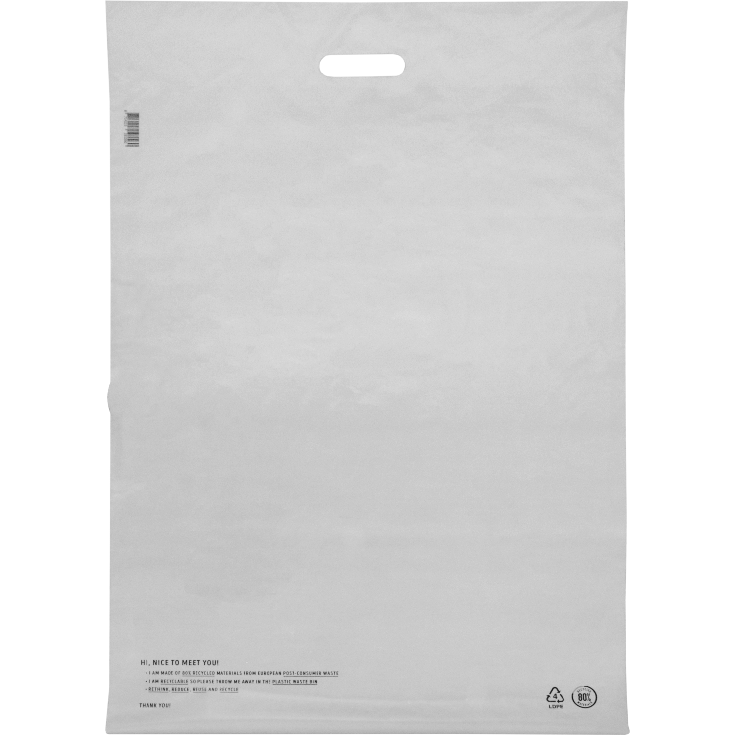 Zak, Verzendzak met handvat, Gerecycled LDPE, 50x70cm, 65my, wit 1