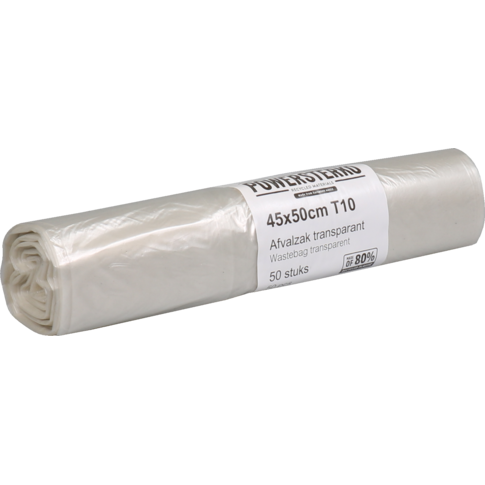 PowerSterko Afvalzak, Gerecycled LDPE, 45x50cm, T10, transparant