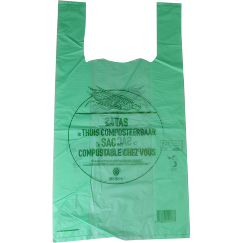 Tas, Bioplastic o.b.v. zetmeelblend, op blok/geblokt, 27x 7x50cm, hemddraagtas, groen