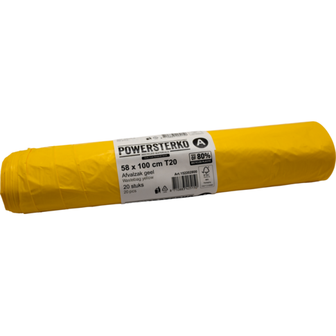 PowerSterko Afvalzak, Gerecycled LDPE, 58x100cm, T20, geel