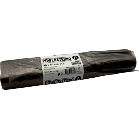 PowerSterko Afvalzak, Gerecycled LDPE, 48x50cm, T15, zwart