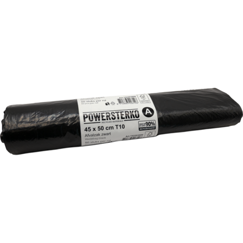 PowerSterko Afvalzak, Gerecycled LDPE, 45x50cm, T10, zwart
