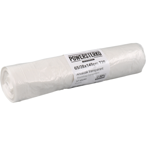 PowerSterko Afvalzak, Gerecycled LDPE, 65/ 28x140cm, T20, transparant
