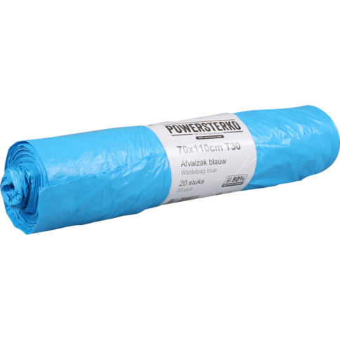 PowerSterko Afvalzak, Gerecycled LDPE, 70x110cm, T30, blauw