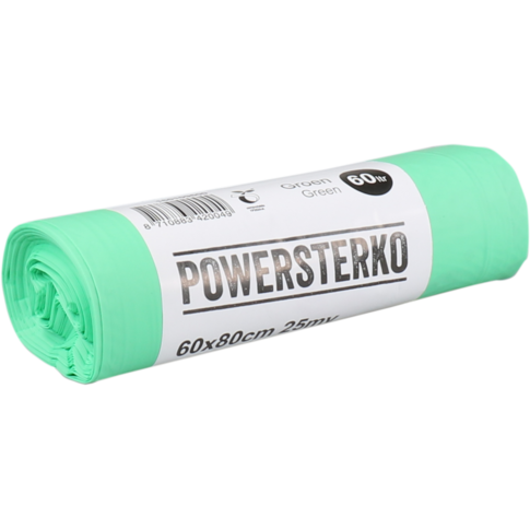 PowerSterko Afvalzak, Bioplastic o.b.v. zetmeelblend, 60l, 60x80cm, 25my, groen