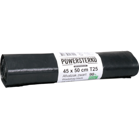 PowerSterko Afvalzak, Gerecycled LDPE, 45x50cm, T25, zwart