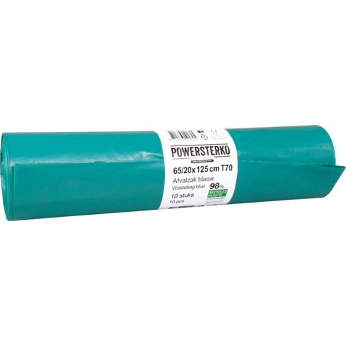 PowerSterko Afvalzak, Gerecycled LDPE, 65/ 20x125cm, T70, blauw