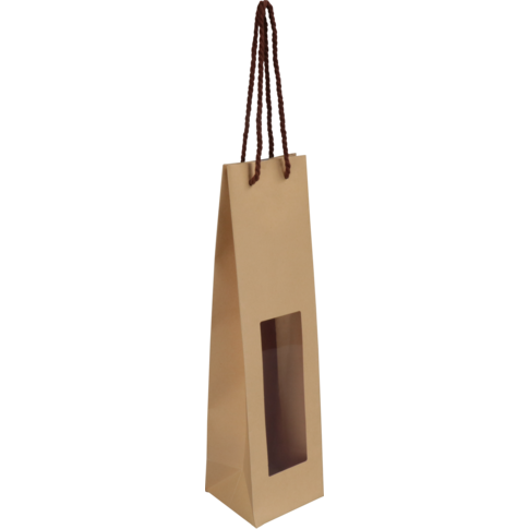 Tas, Papier, met venster, 9.8x9x38cm, wijnflestas, 