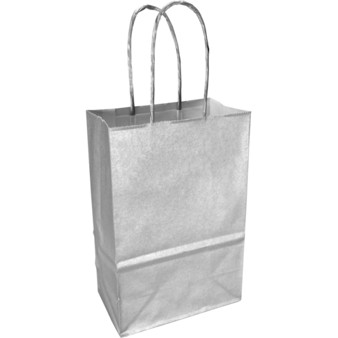 Tas, Papier, gedraaid papieren koord, 14x 8x21cm, draagtas, zilver