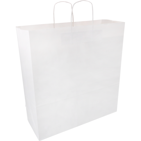 Tas, Kraftpapier, gedraaid papieren koord, 45x 17x48cm, draagtas, wit