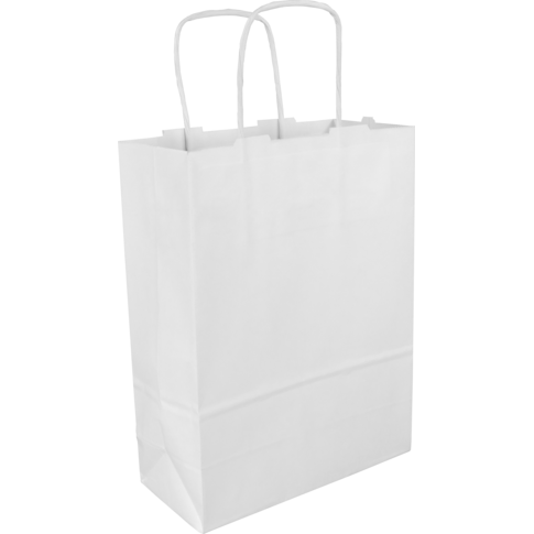 Tas, Kraftpapier, gedraaid papieren koord, 18x 8x24cm, draagtas, wit