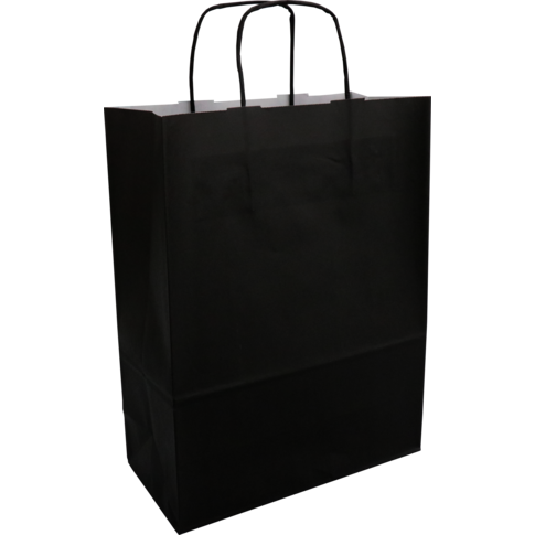 Tas, Kraftpapier, gedraaid papieren koord, 26x 12x35cm, draagtas, zwart