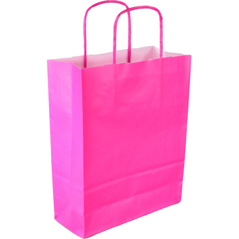 Tas, Kraftpapier, gedraaid papieren koord, 18x 8x22cm, draagtas, roze