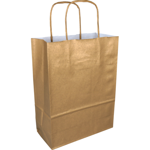 Tas, Kraftpapier, gedraaid papieren koord, 18x 8x22cm, draagtas, goud